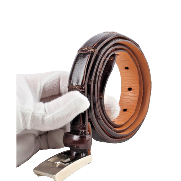 Vintage Martin Dingman Brown American Aligator Leather Handmade Skinny Belt XL main image 9